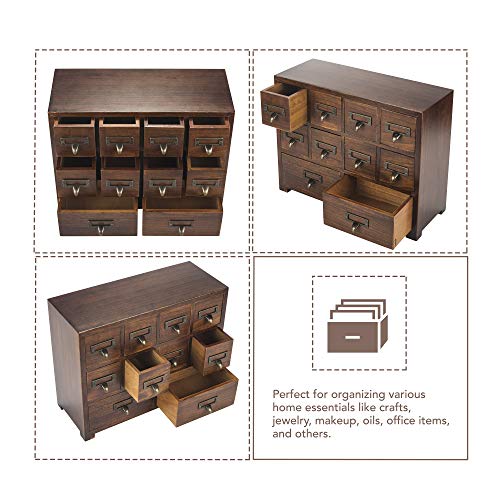 Traditional Card Catalog Solid Wood Small Chinese Medicine Small Curio Cabinet l Vintage Retro Look Tea Storage Organizer Apothecary Drawer Dress