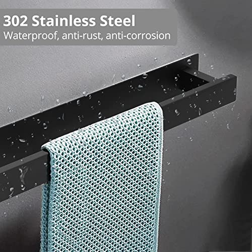 Self Adhesive Towel Rail Set, HOMGEN Popular 40cm Black Towel Rail 304 Stainless Steel No Drilling Towel Holders Towel Rack Kit Bathroom Towel Ra