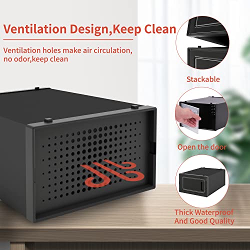 MELDEVO 12 Pack Shoe Organizer Boxes, Black Plastic Stackable Shoe Storage Bins For Closet, Space Saving Shoe Holder Sneaker Display Case for Med