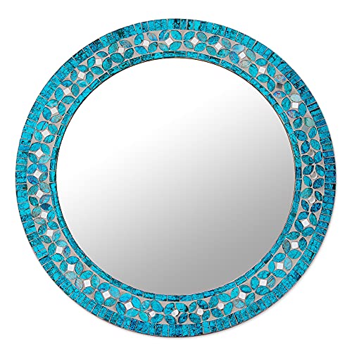 NOVICA Turquoise Blossom' Glass Mosaic Wall Mirror