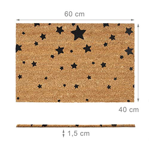 Relaxdays Doormat Star Pattern 40 x 60 cm Rectangular Coir Floor Mat with No-Slip PVC Underside, Door Mat made of Coconut Fibre Welcome Mat, Grey