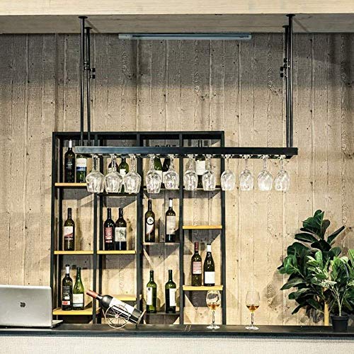 NEOCHY Wine Rack Wall-Mounted Wine Glass Holder - Height Adjustable Wall Shelf Storage Rack Metal Rod - Multi-Function Shelf, Home Retro Decorati