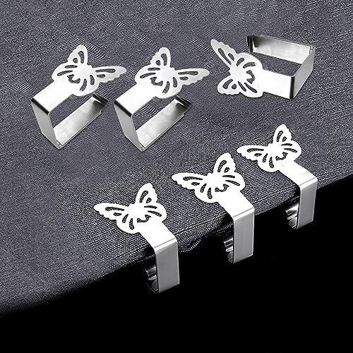 GVSAVY 6 Butterfly Tablecloth Clips, Thickened Stainless Steel Tablecloth Clip, Non Slip Fixed Picnic Table Clip Bracket, Suitable for Outdoor Pi