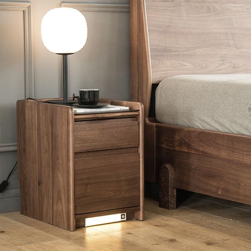 JJZXD Small Apartment Bedside Cabinet Black Walnut Nightstand Cherry Wood Bedroom