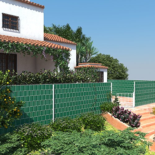 SONGMICS, Green PVC Privacy, Garden Fence Stripe, 0.19 x 40 m Roll Opaque, Decorative Balcony Screen, UV Resistant Sunscreen Cover, 25 Mounting C