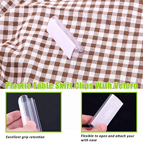 Keadic 30Pcs Clear Table Skirting Clips Tablecloth Clips with Vercro for Table 3/4 - 1 Inch with Hook and Loop for Wedding Home Meeting Party Pic