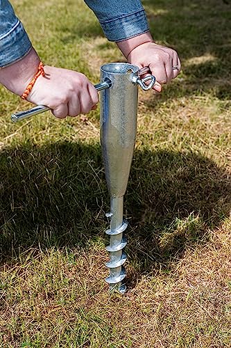 Garden Mile Large heavy duty screw-in Ground Spike for rotatory washing line or parasol stand. Screw Large 55mm Heavy Duty Metal Ground Soil Spik