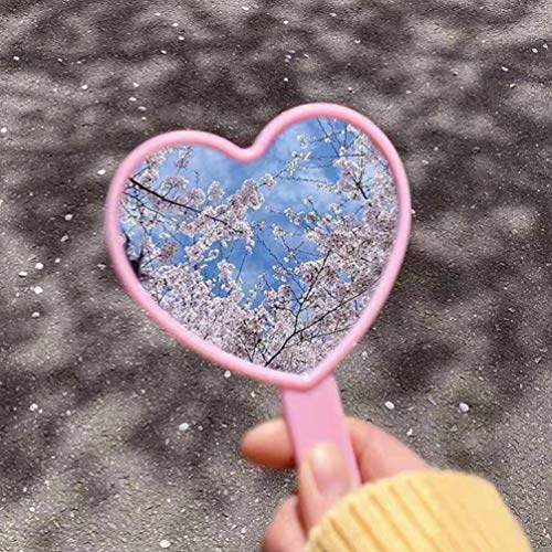 Lurrose 2pcs Handheld Mirror Small Heart Shaped Makeup Mirror Portable Plastic Travel Mirror for Women (Pink)