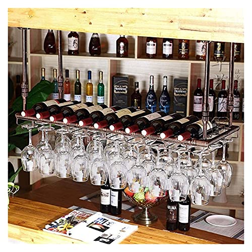 SUCHETA Hanging Wine Rack with Glass Holder and Shelf, Wine Rack Ceiling Wine Racks, Wine Rack Decoration, Hanging Glass Holder, Upside Down Gobl
