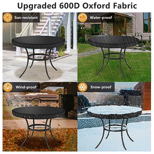 Kovshuiwe Diameter 94cm Black Garden Table Cover Round, Patio Table Top Cover Set,Garden Furniture Cover Fitted Round Outdoor and Indoor Use, Wat