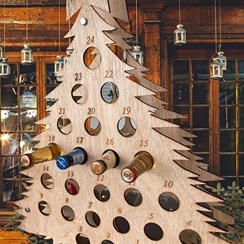 MY GIFT TREE Advent Calendar Bottle Holder (330ml Size) Small Bottles of Wine, Prosecco or Champagne (187-200ml) - Wooden Christmas Tree Kitchen