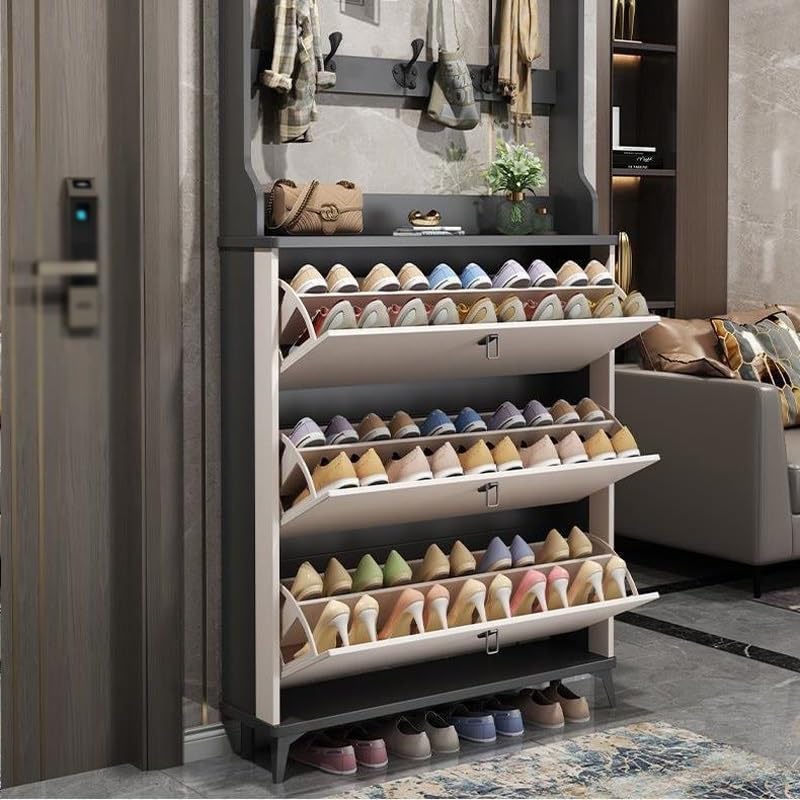 JYDQM Shoe Cabinet With Coat Hanger Tipping Bucket At Home Door Large Capacity Space Saving Shoe Rack Thin Shoe Cabinet (Color : D, Size : 17 thi