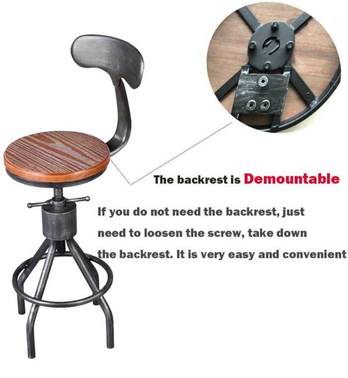 Set of 2 Vintage Bar Stool- Industrial Swivel Kitchen Dining Chair-Counter Height 23-33"-with Backrest
