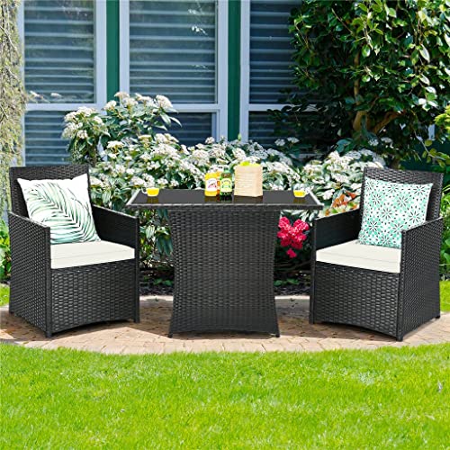 MIAOZI 3PCS Patio Rattan Furniture Set Cushion Sofa Armrest Garden Deck White Easy To Assemble