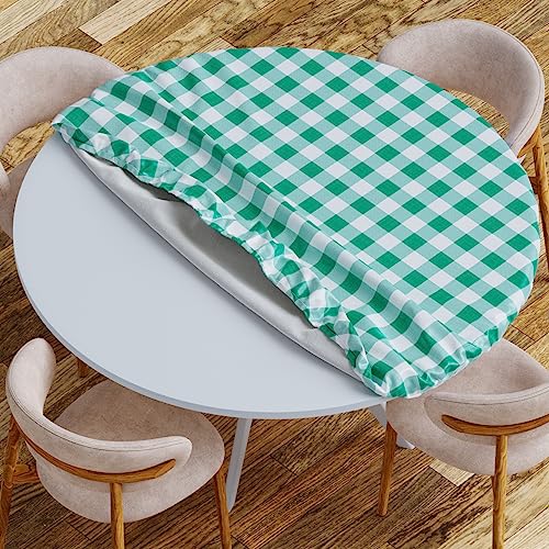 Sorfey Vinyl Picnic Table and Bench Fitted Tablecloth Cover, Checkered Design, Flannel Backed Lining, 30 x 60 Inch, 3-Piece Set, Gray