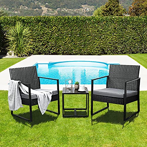TJLSS 3 PCS Rattan Garden Furniture Set Outdoor Rattan Wicker Bistro Set with Coffee Table for Indoor Outdoor Patio Garden Backyard