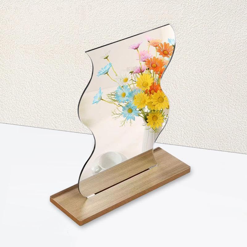 Funny live Aesthetic Room Decor Desk Mirror, Irregular Acrylic Mirrors with Wooden Stand for Living Room, Office, Locker, Vanity, Bedroom, Wall E