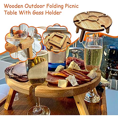 Giilayky Folding Portable Picnic Table, Outdoor Fold Up Camping Camp Table Small Wood Wine Picnic Table,Small