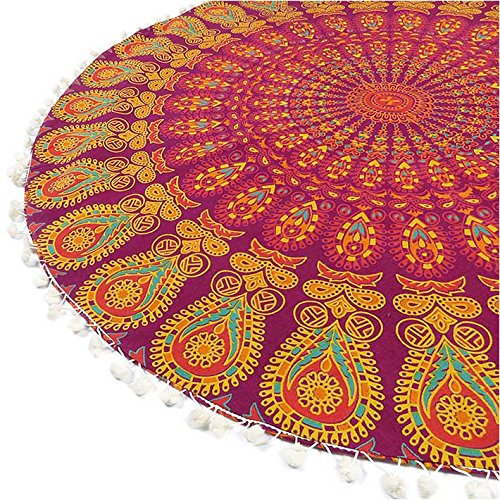 EYES OF INDIA - 32" Burgundy Red Mandala Large Floor Pillow Cover Meditation Cushion Seating Throw Hippie Round Colorful Decorative Bohemian Acce