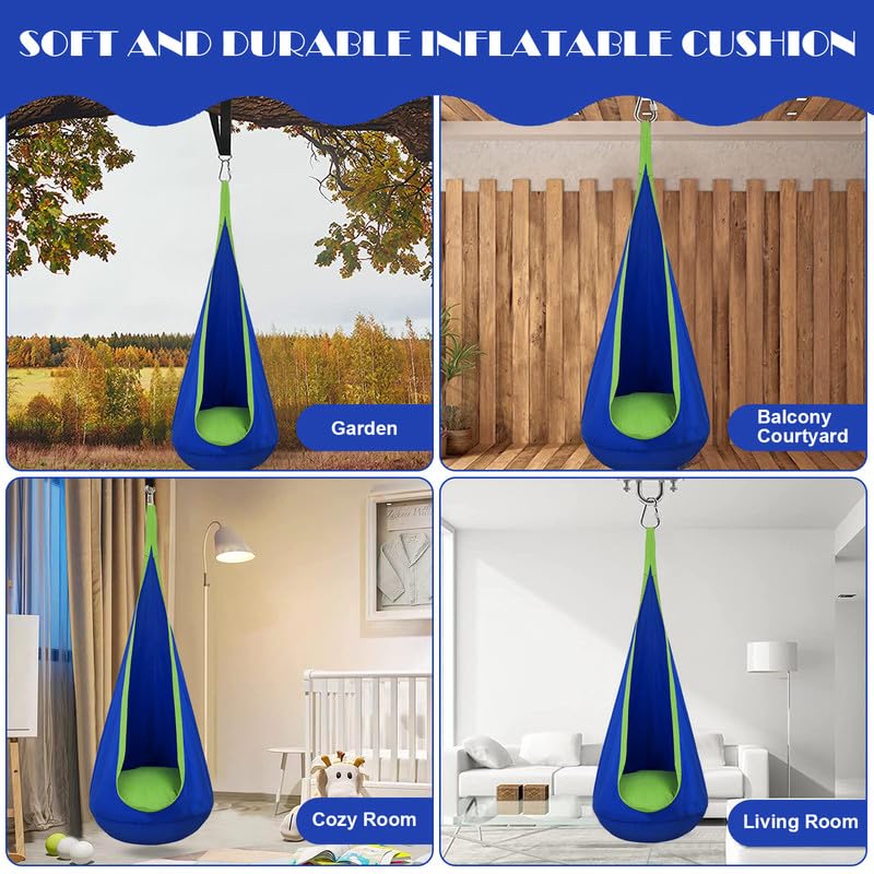 Mingfuxin Kids Pod Swing Seat, 100% Cotton Durable Kids Hanging Hammock Chair Swing Pod Chairs Nook Tent with Removable Inflatable Cushion for In