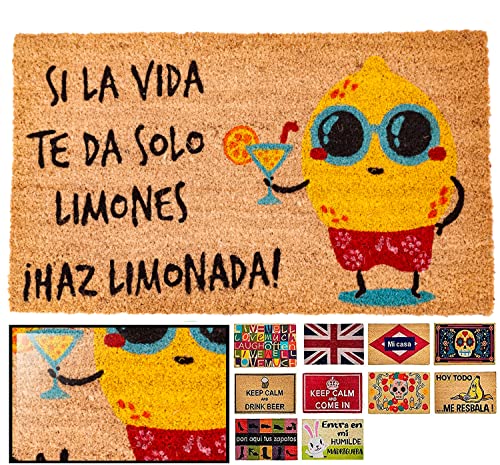 LucaHome Natural Coconut Door Mat 70 x 40 with Non-Slip Base, Coconut Door Mat Funny Lemonade, Absorbent Door Mat Entrance Home, Ideal for Outdoo