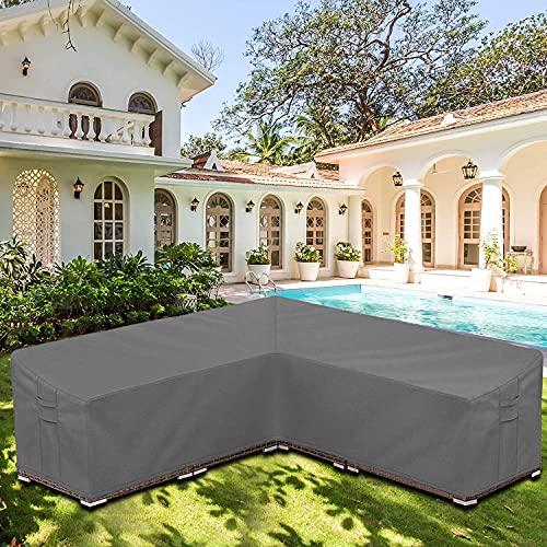 COOSOO Garden Furniture Covers L-Shape Furniture Cover Waterproof Windproof 420D Heavy Duty Oxford Fabric Outdoor Patio Sectional Couch Rattan Co