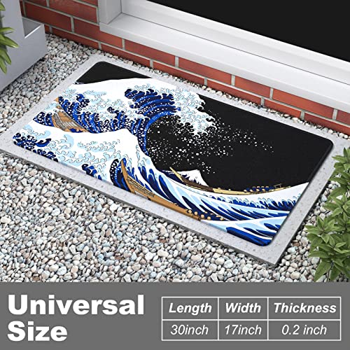 Rnivvi Front Door Mat, 30"x17" Wave Theme Indoor Outdoor Welcome Mat, Heavy Duty Low Profile Anti-Slip Entryway Rug for Home Entrance, Floor, Pat