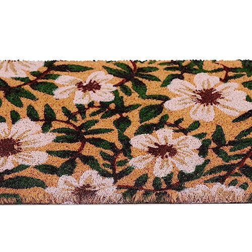 Relaxdays Coir Doormat, Floral Design, 60 x 40 cm, Non-Slip Welcome Mat, Weatherproof, Indoors & Outdoors, Multicoloured, Coco, Plastic
