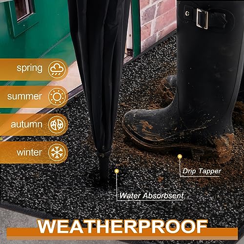Mibao Dirt Trapper Door Mat for Indoor&Outdoor, 24" x 36", Anthracite Black, Washable Barrier Door Mat, Heavy Duty Non-Slip Entrance Rug Shoes Sc