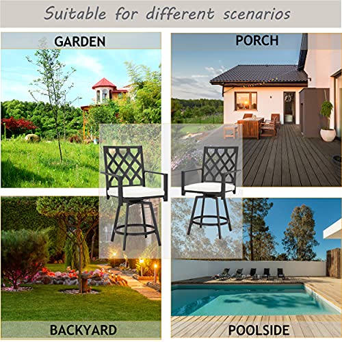 LOKATSE HOME Patio Outdoor Metal Bar Height Swivel Chairs Armrest Set of 2 for Garden Lawn Backyard, Beige