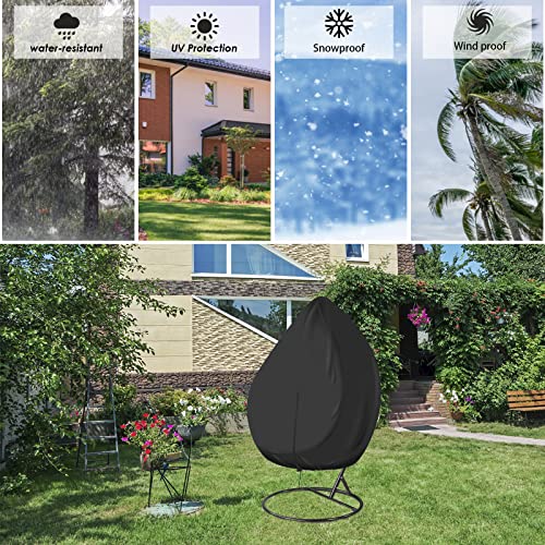Patio Hanging Egg Chair Cover, Outdoor Rattan Swing Chair Cover with Zip Drawstring, Double Layer Waterproof UV-Anti Egg Chair Cover, 210D Oxford