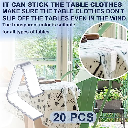 FRIUSATE 20Pcs Plastic Tablecloth Clips Transparent Table Cloth Clip Clear Tablecloth Weight for Outdoor Picnic Tables Table Cloth Holder Table C