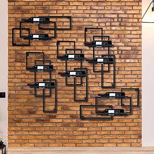 Lsoiup Metal Wall Mounted Wine Racks Hanging Wine Bottle Display Organizer Holder Matte Black DIY Home Kitchen Bar Decor Shelf