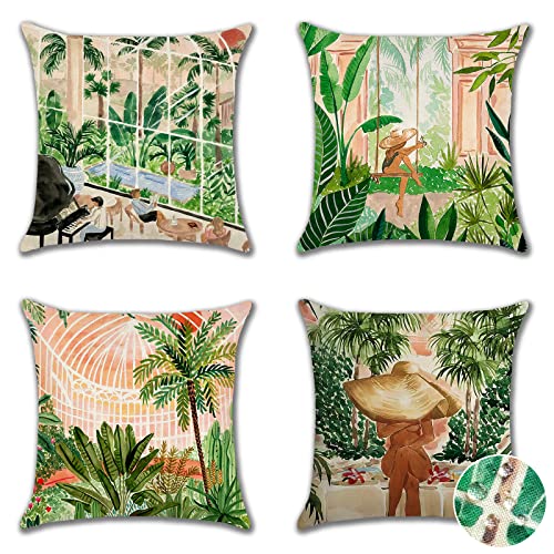Ohok Outdoor Waterproof Cushion Covers 45x45 cm Pack of 4 Decorative Throw Cushion Covers Cushion Case for Sofa Couch Bed Living Room Outdoor Pat