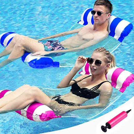 Acxilexy 2 Pack Water Hammock, Inflatable Swimming Pool Hammock with Manual Air Pump, Portable Pool Float Lounger, Lightweight Floating Chair, Fl