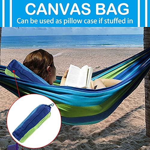 Ledeak 6.2 x 5 ft Extra Large Camping Hammock, Portable Swing Bed Thickened Durable Stripe Canva with Anti Roll Beam Tree Straps Bag Max Load 660