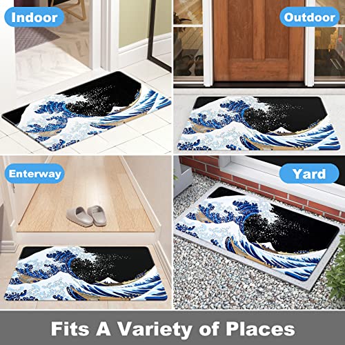 Rnivvi Front Door Mat, 30"x17" Wave Theme Indoor Outdoor Welcome Mat, Heavy Duty Low Profile Anti-Slip Entryway Rug for Home Entrance, Floor, Pat