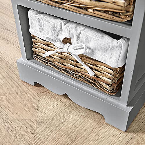 Home Source Wooden Storage Unit 4 Drawer Chest Water Hyacinth Basket, Grey