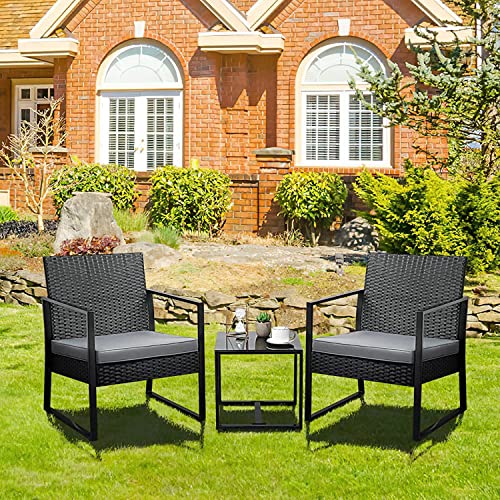 DLOETT 3 PCS Rattan Garden Furniture Set Outdoor Rattan Wicker Bistro Set with Coffee Table for Indoor Outdoor Patio Garden Backyard
