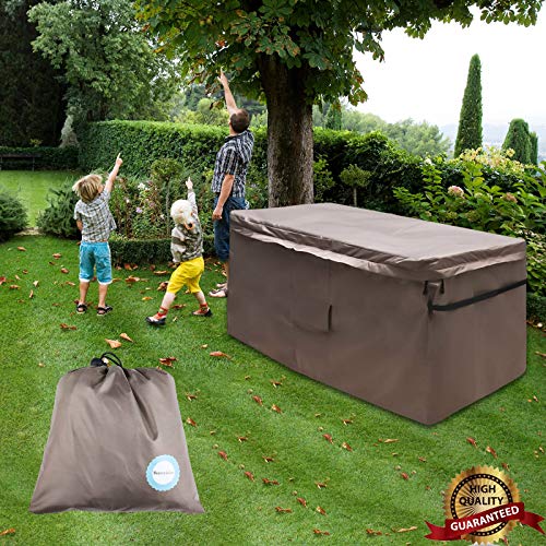 MountainLoc Garden Deck Box Cover, Storage Box Protective Covers With Zipper Lid And Air Vent, Waterproof, 420D Oxford Brown (123 * 55 * 62cm)