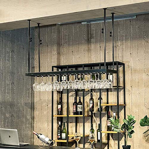 NEOCHY Wine Rack Wall-Mounted Wine Glass Holder - Height Adjustable Wall Shelf Storage Rack Metal Rod - Multi-Function Shelf, Home Retro Decorati