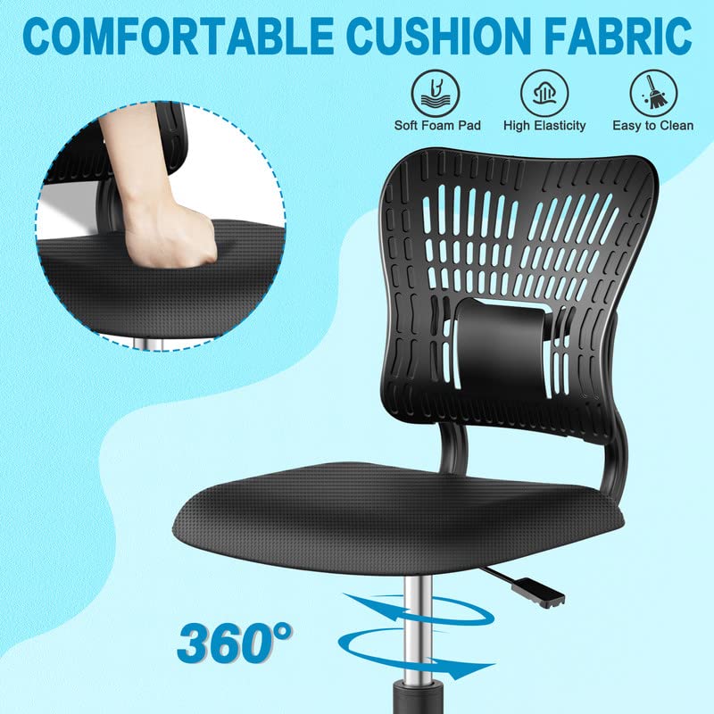 PALONE Adjustable Office Chair Ergonomic Desk Chair 360° Swivel Computer Gaming Armless Chair Mesh Task No Arms Chair with S-Back Support Comfy C
