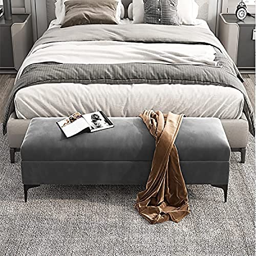storage bench, velvet upholstered footbed bench, premium locker bedroom bench with storage, hallway shoe bench,Khaki,60x40x43cm(24x16x17inch)