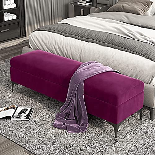 storage bench, velvet upholstered footbed bench, premium locker bedroom bench with storage, hallway shoe bench,Khaki,60x40x43cm(24x16x17inch)