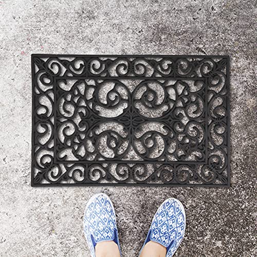 Relaxdays Rubber Doormat, Non-Slip, Weatherproof, Indoor & Outdoor, Dirt Trap Mat, Floral Pattern, HxW: 40x60 cm, Black