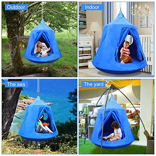 MIMIEYES Hammock Swing Waterproof Hanging Tent with LED Lights Maximum Load 330 lbs (blue)