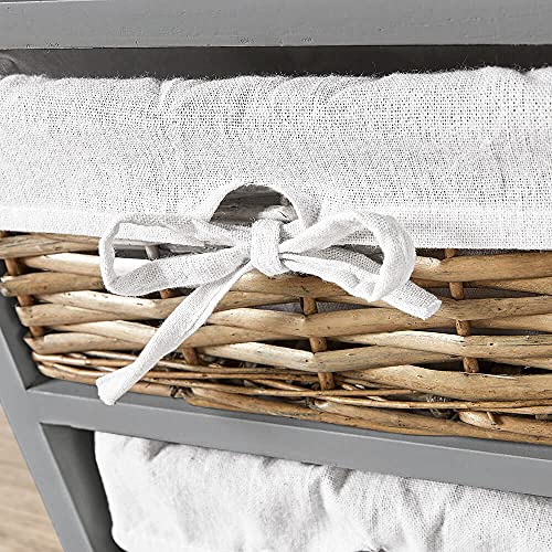 Home Source Wooden Storage Unit 4 Drawer Chest Water Hyacinth Basket, Grey