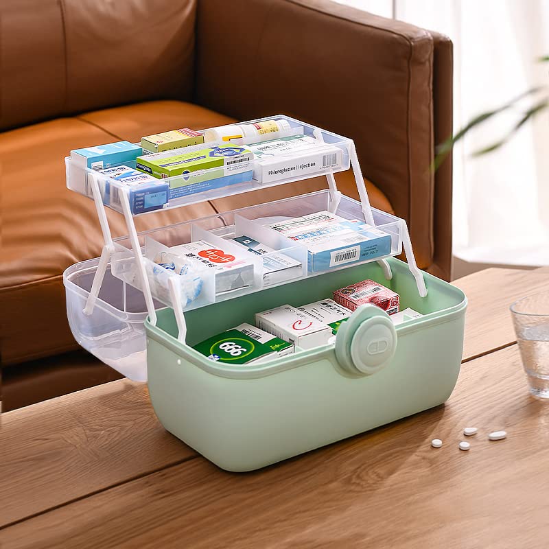 LIKEUDO Green 3 Layer First Aid Medicine Storage Box Family Medicine Organizer Emergency Medicine Organizer With Portable Small Pill Box (M)