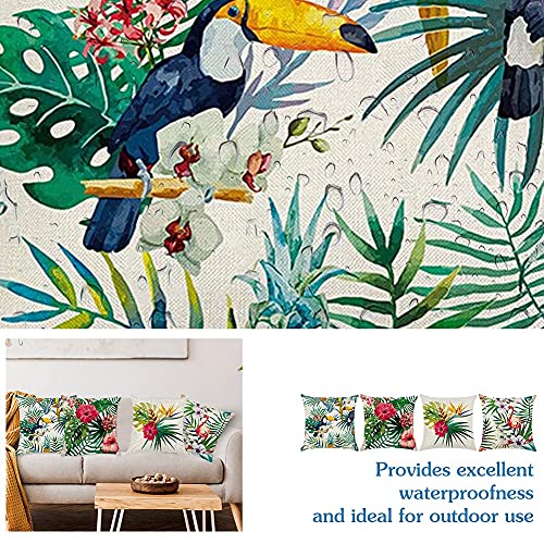 Set of 4 Cushion Covers, Tropical Plants Pattern Waterproof Throw Pillow Covers, Waterproof Cushion Covers, Outdoor Throw Pillow Case for Outdoor