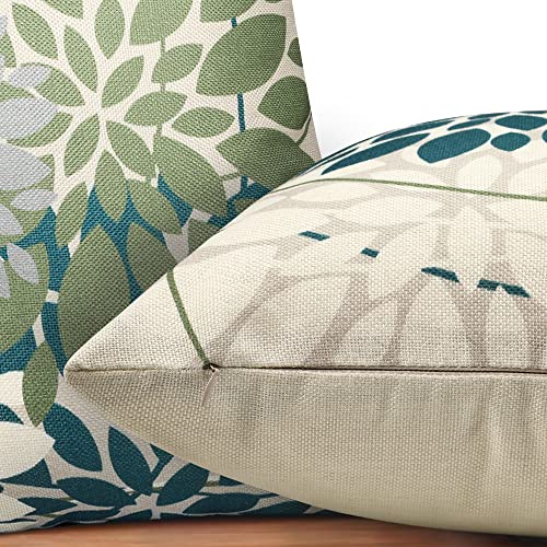 Cushion Covers 40CM X 40CM Blue Green Flower Pattern Pillow Cover Grey Cushions Summer Spring Waterproof Cushions Pillow Case 16X16 Decorative Co